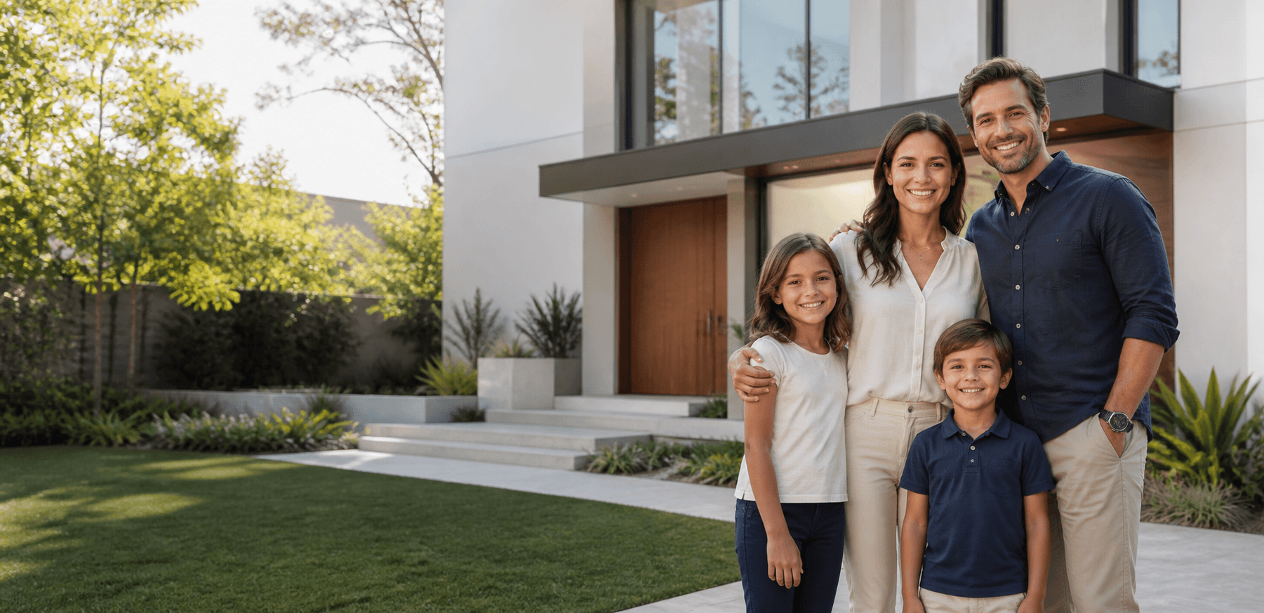 Família protegida em frente à sua residência